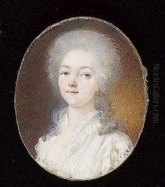 A Lady, Called Lady Steele, Wearing White Dress With Frilled Lace Collar, Gold Earring, Her Hair Powdered. - view 1
