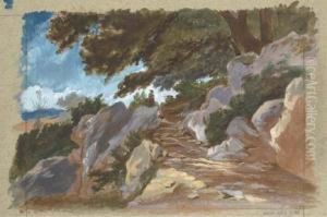 Un Paysage Rocheux Avec Personnage Dans Le Fond by Eugene Viollet-Le-Duc