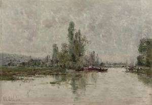 Bords De La Seine-environs De Vernon: The River Seine Near Vernon,france by Victor Viollet-Le-Duc