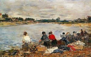 Laundresses on the Banks of the Touques II by Eugene Boudin
