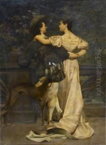 Couple Sur La Terrasse Avec Un Levrier by Paul Alphonse Viry