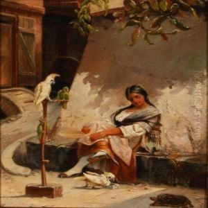 Street Scene With A Woman A Kerb