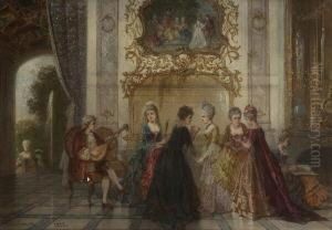 Elegante Gesellschaft Im Rokokosalon. by August Vischer