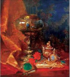 Nature Morte A La Theiere, Livre, Montre Et Objets Precieux