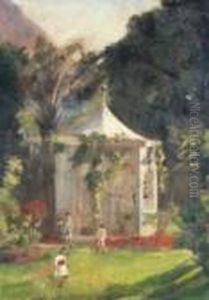 Paisagem Com Coreto E Criancas by Eliseo Visconti