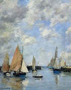 The Jetty at High Tide, Trouville by Eugene Boudin