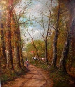 Bosco Con Contadini E Mucche by Giuseppe Antonio A. Visconti