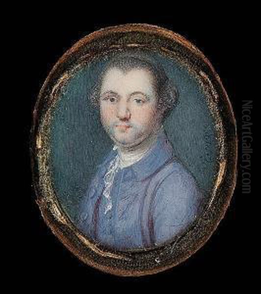 A Miniature Portrait Of A Gentleman, Wearing A Mauve Coat, Matching Waistcoat And White Cravat - view 1