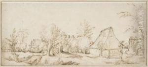 Paysage De Chaumieres by Claes Jansz Ii Visscher