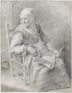A Seated Old Lady Holding A Knife