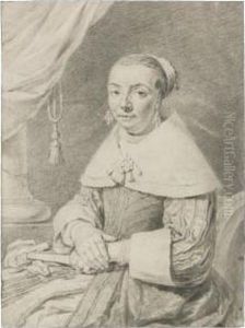 Portrait Of A Seated Woman Holding A Fan by Cornelius de Visscher