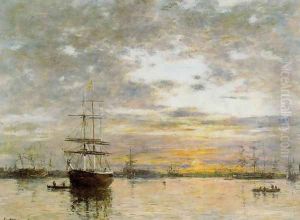 The Port of Le Havre at Sunset by Eugene Boudin