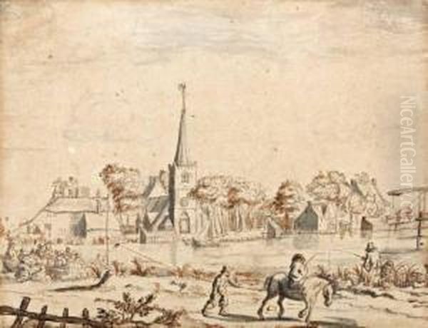 Het Dorp Ouderkerk Aan De Westzijde; Gezicht Op De Kerk, Derivier En De Ophaalbrug - view 1