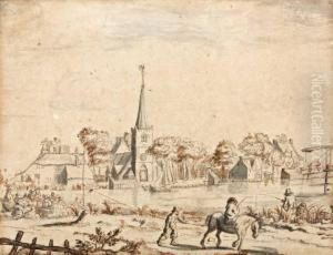 Het Dorp Ouderkerk Aan De Westzijde; Gezicht Op De Kerk, Derivier En De Ophaalbrug