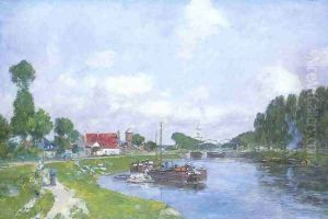 Barges on the Canal, Saint-Valery-sur-Somme by Eugene Boudin