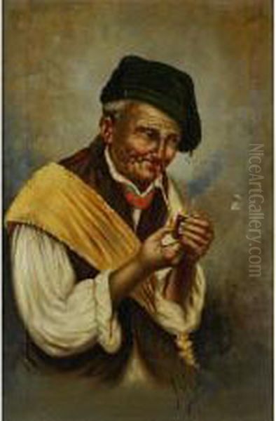 Old Man Smoking A Pipe - view 1