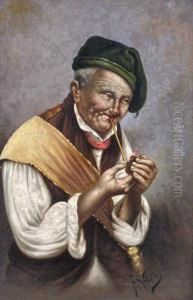 Old Man With Pipe by F. Vitale
