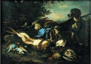 Trophees De Chasse Gardes Par Un Chien by Candido Vitali