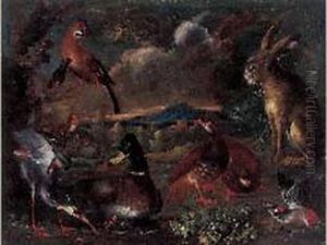 Paysage Au Canard, Lapin Et Oiseaux