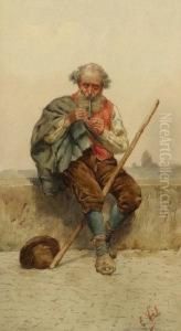 Old Man Resting Smoking A Pipe by Eduard Vitali