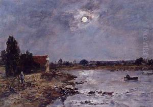 The Banks of the Touques - Moonlight by Eugene Boudin