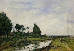 Small Canal at Quilleboeuf by Eugene Boudin