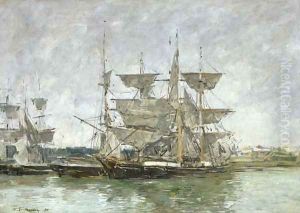 Boats in the Port, Deauville, 1881 by Eugene Boudin