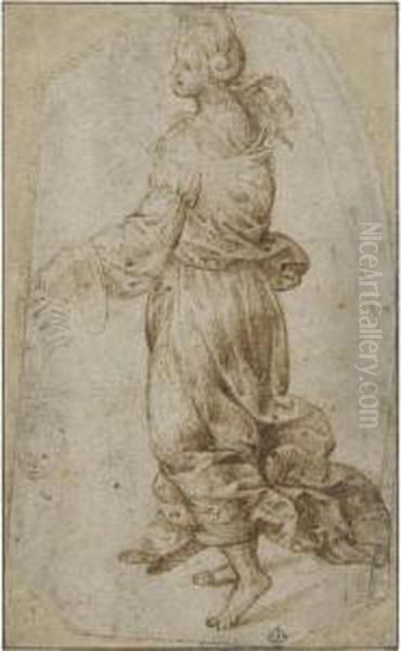 A Female Figure Walking To The Right And A Separate Sketch Of A Head Of A Boy And A Hand - view 1