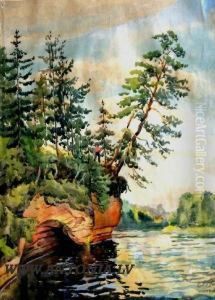Landscape With River by Eduards Vitols