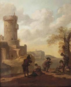 A Coastal Landscape With Figures Resting Outside A City Gate by Wigerius Vitringa