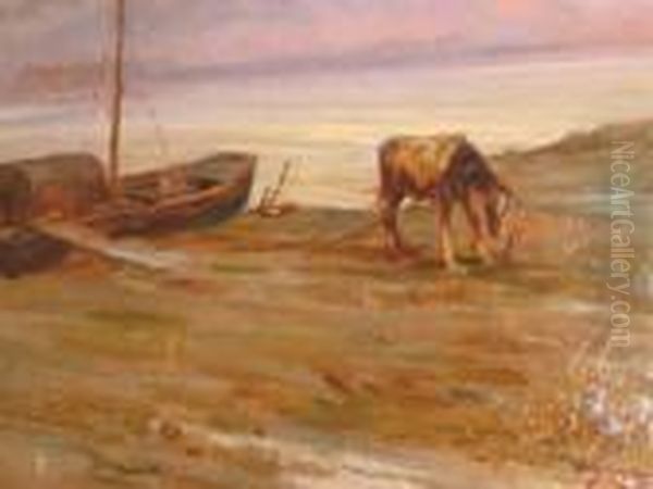 Beach Scene With Horse And Fishing Boat - view 1