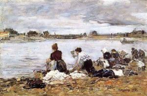 Laundresses on the Banks of the Touques III by Eugene Boudin