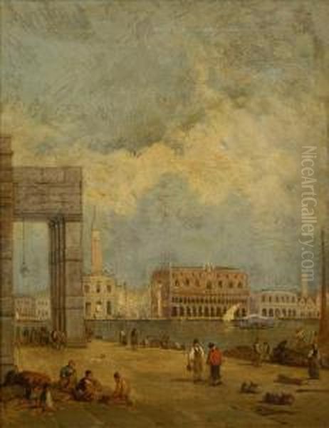 View Ofthe Customs House From The Ducal Palace, Venice, Figures In Theforeground - view 1
