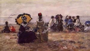 Beach Scene, the Yellow Parasol by Eugene Boudin