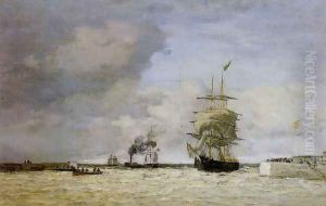 Le Havre, Entrance to the Port by Eugene Boudin