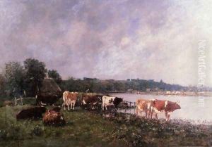 Cows on the Riverbanks of the Touques by Eugene Boudin
