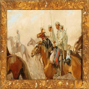 Russian Cavalry With Officers On March by Ivan Alexeievitch Vladimirov