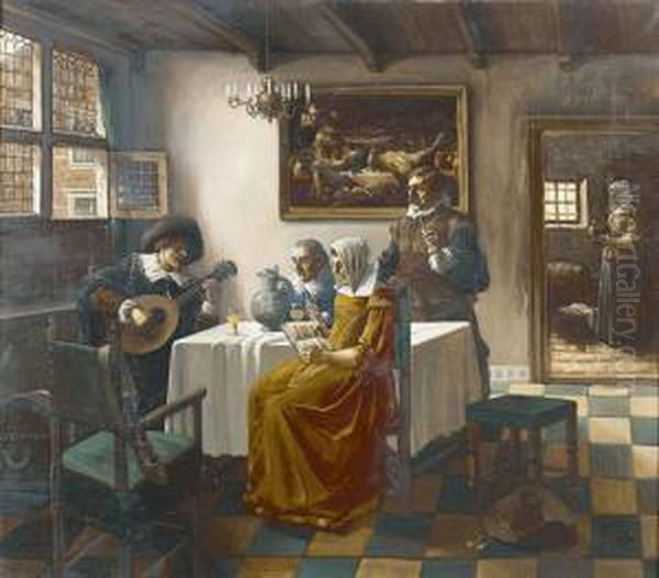 Interieur Mit Tischgesellschaft Und Musikant - view 1