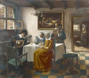 Interieur Mit Tischgesellschaft Und Musikant by Philipp Vlasdeck