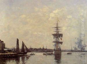 Sailing Boats at Quay by Eugene Boudin