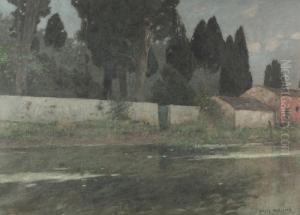 Sommerliche Flusslandschaft Unter Heiterem Himmel. by Fritz Voellmy