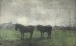 Two Horses In A Meadow, Hattem by Floris Verster