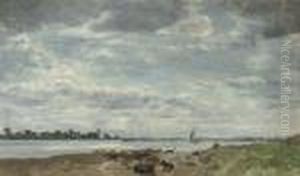 Cows Resting On The Shore Of The Riverijssel by Floris Verster