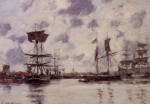 Sailing Boats at Anchor by Eugene Boudin