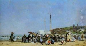 Trouville, Beach Scene by Eugene Boudin