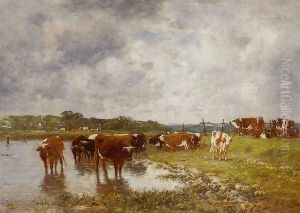 Cows in a Meadow on the Banks of the Toques by Eugene Boudin