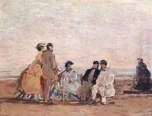 On the Beach at Trouville c.1865 by Eugene Boudin