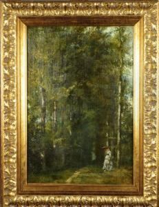 Femme A L'ombrelle Dans Un Sous-bois by Guillaume Vogels