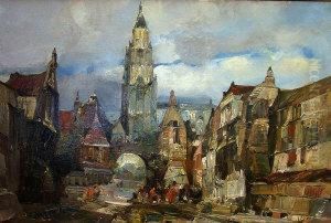 Busy Street Scene In A European Town by Guillaume Vogels