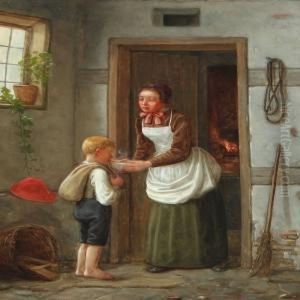 Interior With Woman And Boy by Christian Rudolph Vogelsang